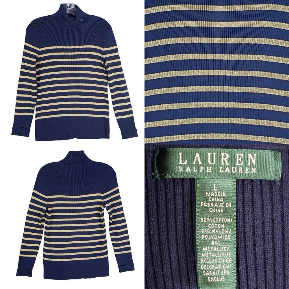 Polo Ralph Lauren LRL Sweater Pullover Women’s Size Large L Navy Blue Striped